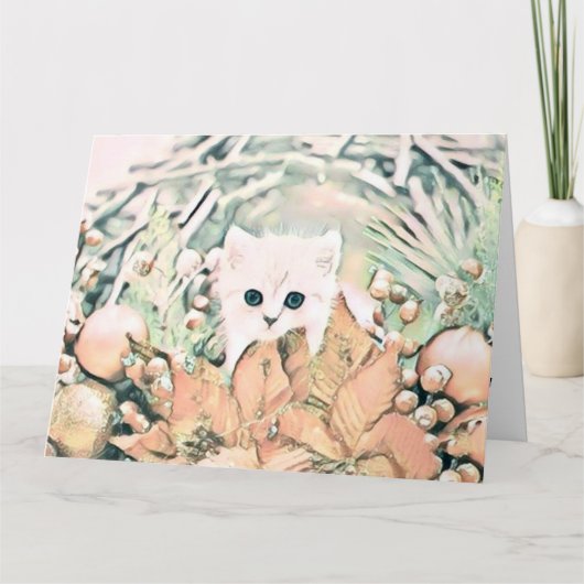 ヴィンテージかわいいクリスマス猫の水彩色 カード (正面)