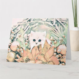 ヴィンテージかわいいクリスマス猫の水彩色 カード