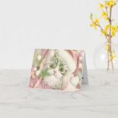 ヴィンテージかわいいクリスマス猫の水彩色 カード (黄色い花)