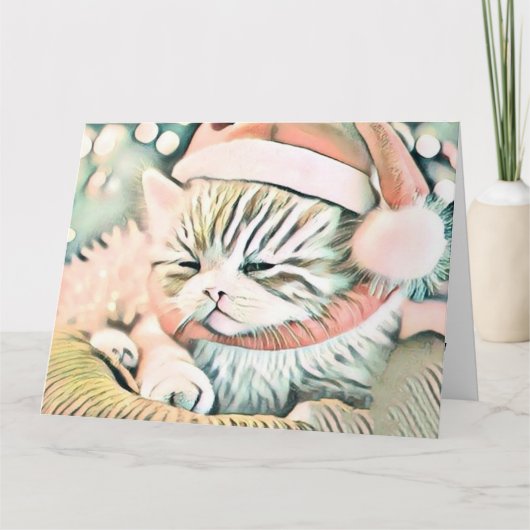 ヴィンテージかわいいクリスマス猫の水彩色 カード (正面)