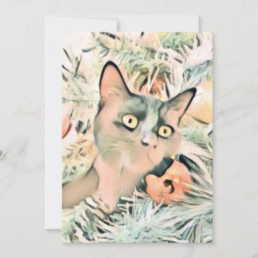 ヴィンテージかわいいクリスマス猫の水彩色 シーズンカード (正面)