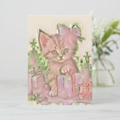 ヴィンテージかわいいクリスマス猫の水彩色 シーズンカード (スタンド正面)