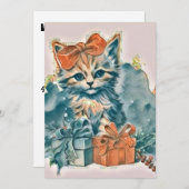 ヴィンテージかわいいクリスマス猫の水彩色 シーズンカード (正面/裏面)