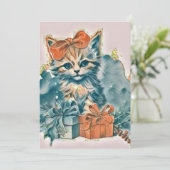 ヴィンテージかわいいクリスマス猫の水彩色 シーズンカード (スタンド正面)