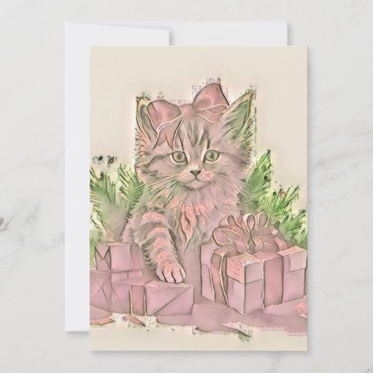 ヴィンテージかわいいクリスマス猫の水彩色 シーズンカード (正面)