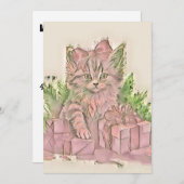 ヴィンテージかわいいクリスマス猫の水彩色 シーズンカード (正面/裏面)