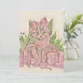 ヴィンテージかわいいクリスマス猫の水彩色 シーズンカード (スタンド正面)