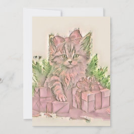 ヴィンテージかわいいクリスマス猫の水彩色 シーズンカード