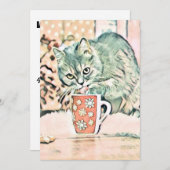 ヴィンテージかわいいクリスマス猫の水彩色 シーズンカード (正面/裏面)