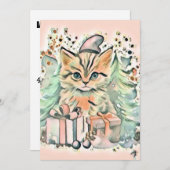 ヴィンテージかわいいクリスマス猫の水彩色 シーズンカード (正面/裏面)