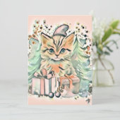 ヴィンテージかわいいクリスマス猫の水彩色 シーズンカード (スタンド正面)