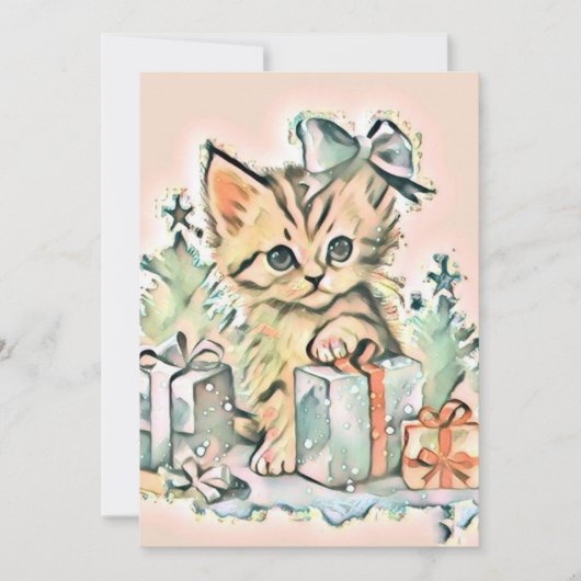 ヴィンテージかわいいクリスマス猫の水彩色 シーズンカード (正面)