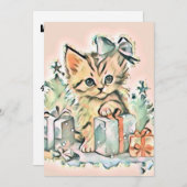 ヴィンテージかわいいクリスマス猫の水彩色 シーズンカード (正面/裏面)