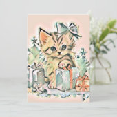 ヴィンテージかわいいクリスマス猫の水彩色 シーズンカード (スタンド正面)