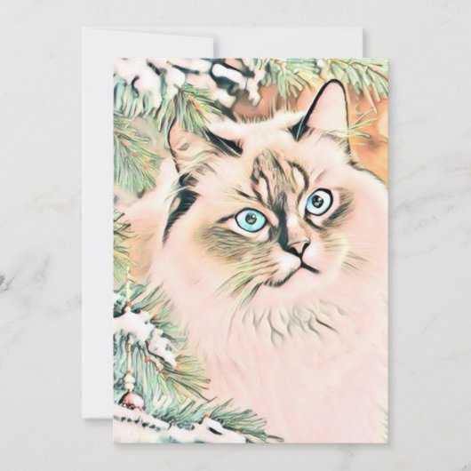 ヴィンテージかわいいクリスマス猫の水彩色 シーズンカード (正面)