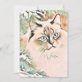ヴィンテージかわいいクリスマス猫の水彩色 シーズンカード