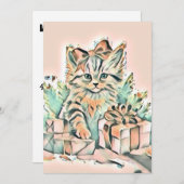 ヴィンテージかわいいクリスマス猫の水彩色 シーズンカード (正面/裏面)