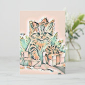 ヴィンテージかわいいクリスマス猫の水彩色 シーズンカード (スタンド正面)