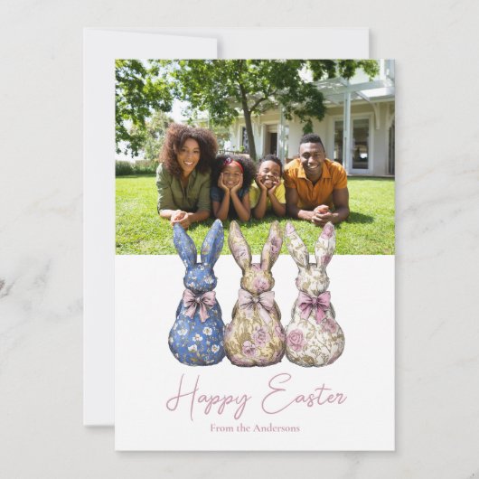 ヴィンテージかわいいコケットフローラバニー写真復活祭 シーズンカード (正面)