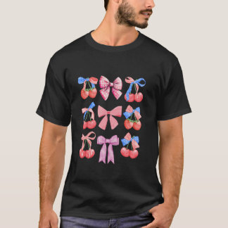 ヴィンテージかわいいコケットボウ7月の4thさくらんぼパット tシャツ