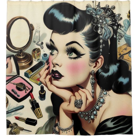 ヴィンテージかわいいゴシックピン留め シャワーカーテン (正面)