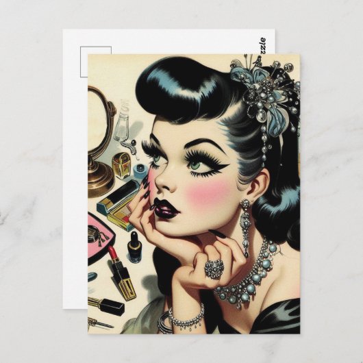 ヴィンテージかわいいゴシックピン留め ポストカード (正面/裏面)