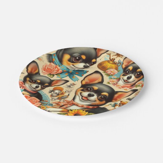ヴィンテージかわいいシームレスチワワ ペーパープレート (アングル)