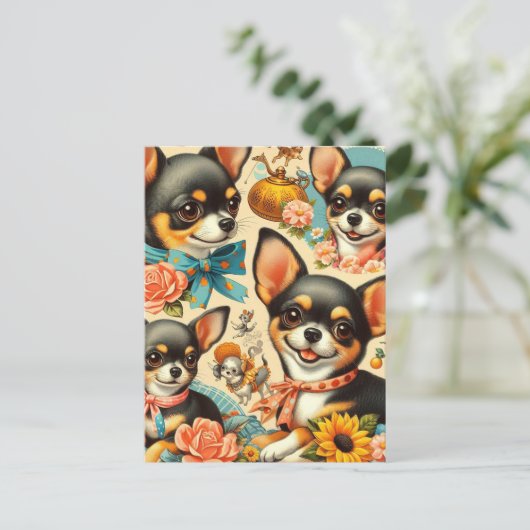 ヴィンテージかわいいシームレスチワワ ポストカード (スタンド正面)