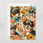 ヴィンテージかわいいシームレスチワワ ポストカード (正面/裏面)