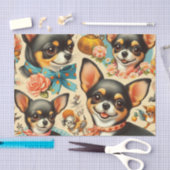 ヴィンテージかわいいシームレスチワワ 薄葉紙 (クラフト)