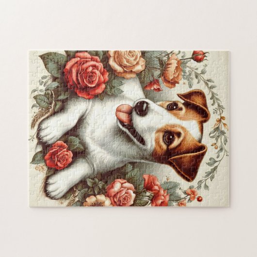 ヴィンテージかわいいジャックラッセルテリアーフローラ ジグソーパズル (横)