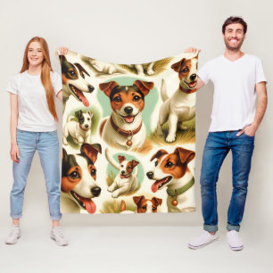 ヴィンテージかわいいジャックラッセルテリア フリースブランケット