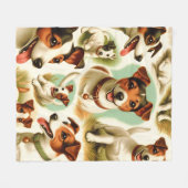 ヴィンテージかわいいジャックラッセルテリア フリースブランケット (正面(横))