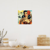 ヴィンテージかわいいタトゥーガール ポスター (キッチン)