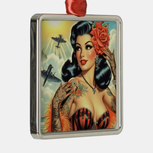 ヴィンテージかわいいタトゥーガール メタルオーナメント (右)