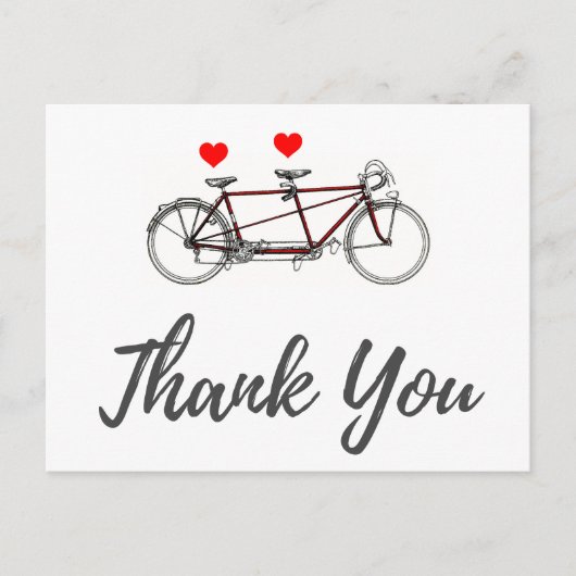 ヴィンテージかわいいタンデム結婚自転車ありがとう ポストカード (正面)