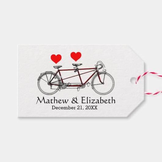 ヴィンテージかわいいタンデム自転車カスタムウェディング ギフトタグ (正面(横))