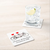 ヴィンテージかわいいタンデム自転車カスタムウェディング スクエアペーパーコースター (インサイチュ)