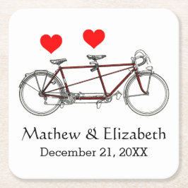 ヴィンテージかわいいタンデム自転車カスタムウェディング スクエアペーパーコースター