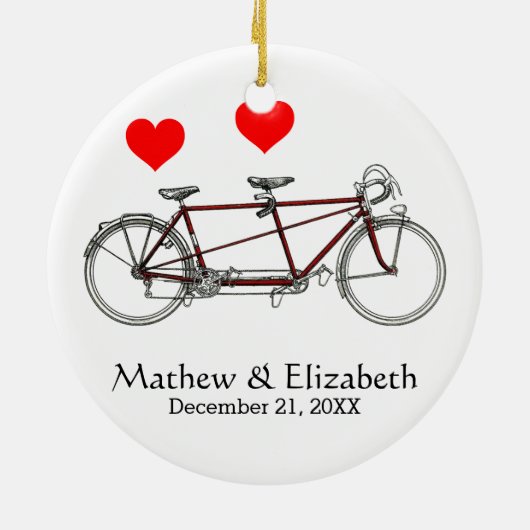 ヴィンテージかわいいタンデム自転車カスタムウェディング セラミックオーナメント (裏面)