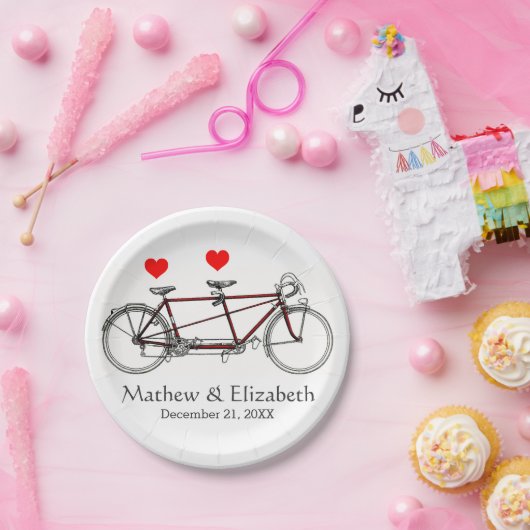 ヴィンテージかわいいタンデム自転車カスタムウェディング ペーパープレート (パーティー)