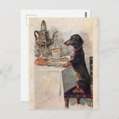 ヴィンテージかわいいダックスシャント飲み茶 ポストカード (正面/裏面)