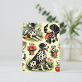 ヴィンテージかわいいダルマチアンシームレス ポストカード (スタンド正面)