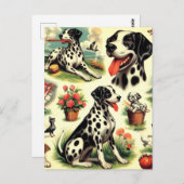 ヴィンテージかわいいダルマチアンシームレス ポストカード (正面/裏面)