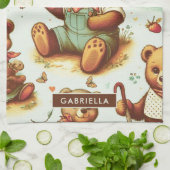 ヴィンテージかわいいテディベア キッチンタオル (折り畳み)