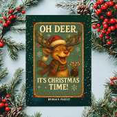 ヴィンテージかわいいトナカイ雪片グリーン シーズンカード