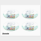 ヴィンテージかわいいトレインボーイ誕生日水彩写真 楕円形シール (シート)