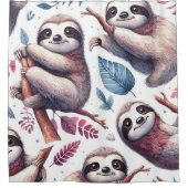 ヴィンテージかわいいナマケモノのシームレスな水色 シャワーカーテン (正面)