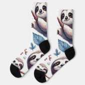 ヴィンテージかわいいナマケモノのシームレスな水色 ソックス (左)