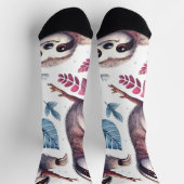 ヴィンテージかわいいナマケモノのシームレスな水色 ソックス (上部)